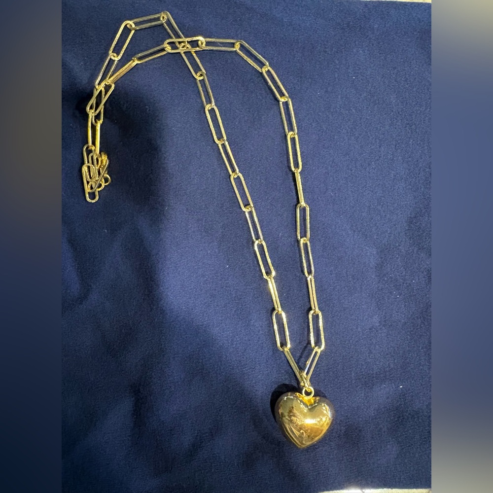 Gold Heart Locket on Paperclip Chain Necklace - Women Jewelry